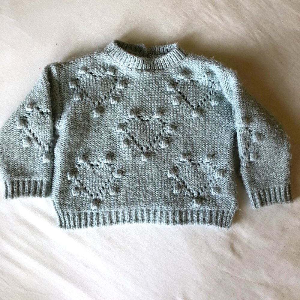 Zara Mint Pom Pom Heart Sweater